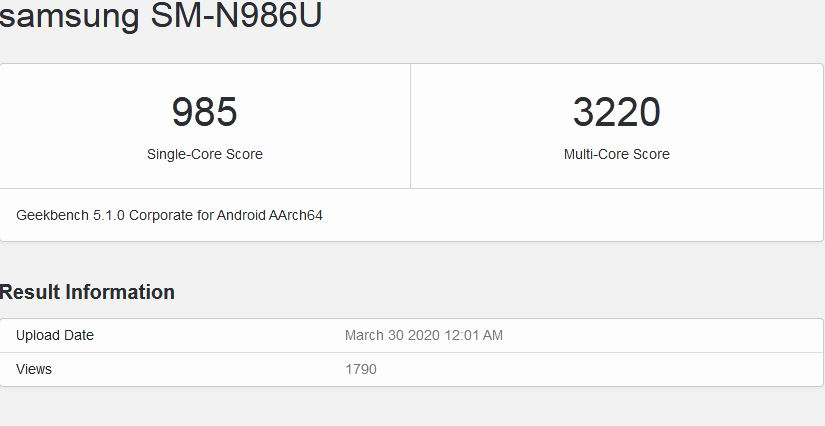اطلاعات سامسونگ نوت 20 پلاس 5G در سایت GeekBench با کد SM-N986U منتشر شد | مجله اینترنتی دیجی 2030